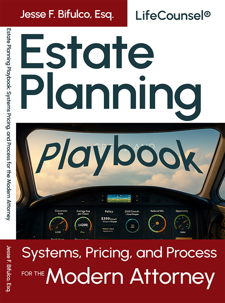 cover of Estate Planning Playbook featuring an airplane control panel with various estate planning business metrics